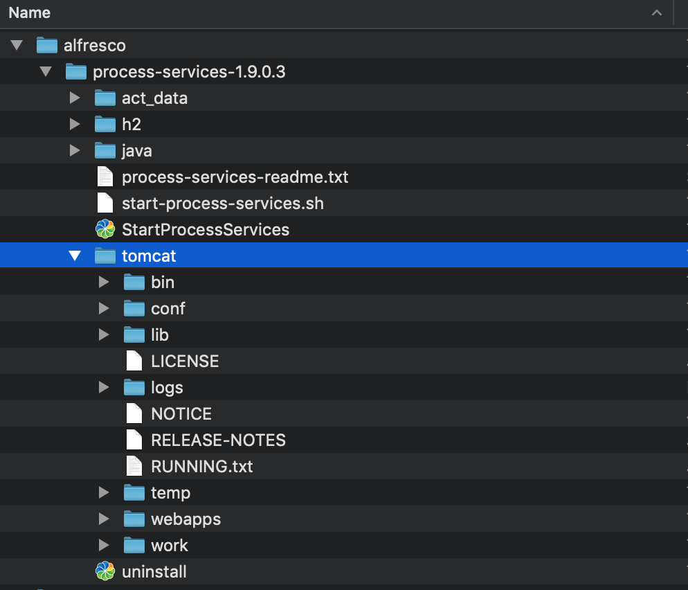 Screenshot of the alfresco directory